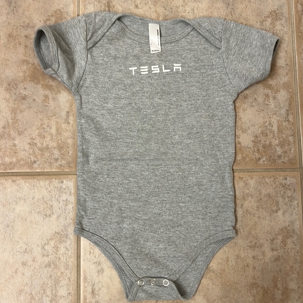 Gray Tesla 0 emissions Onesie
